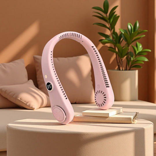 Portable Neck Fan Bladeless Rechargeable Digital Display 5-Speed Electric Air Cooling Leafless Wearable Personal Outdoor